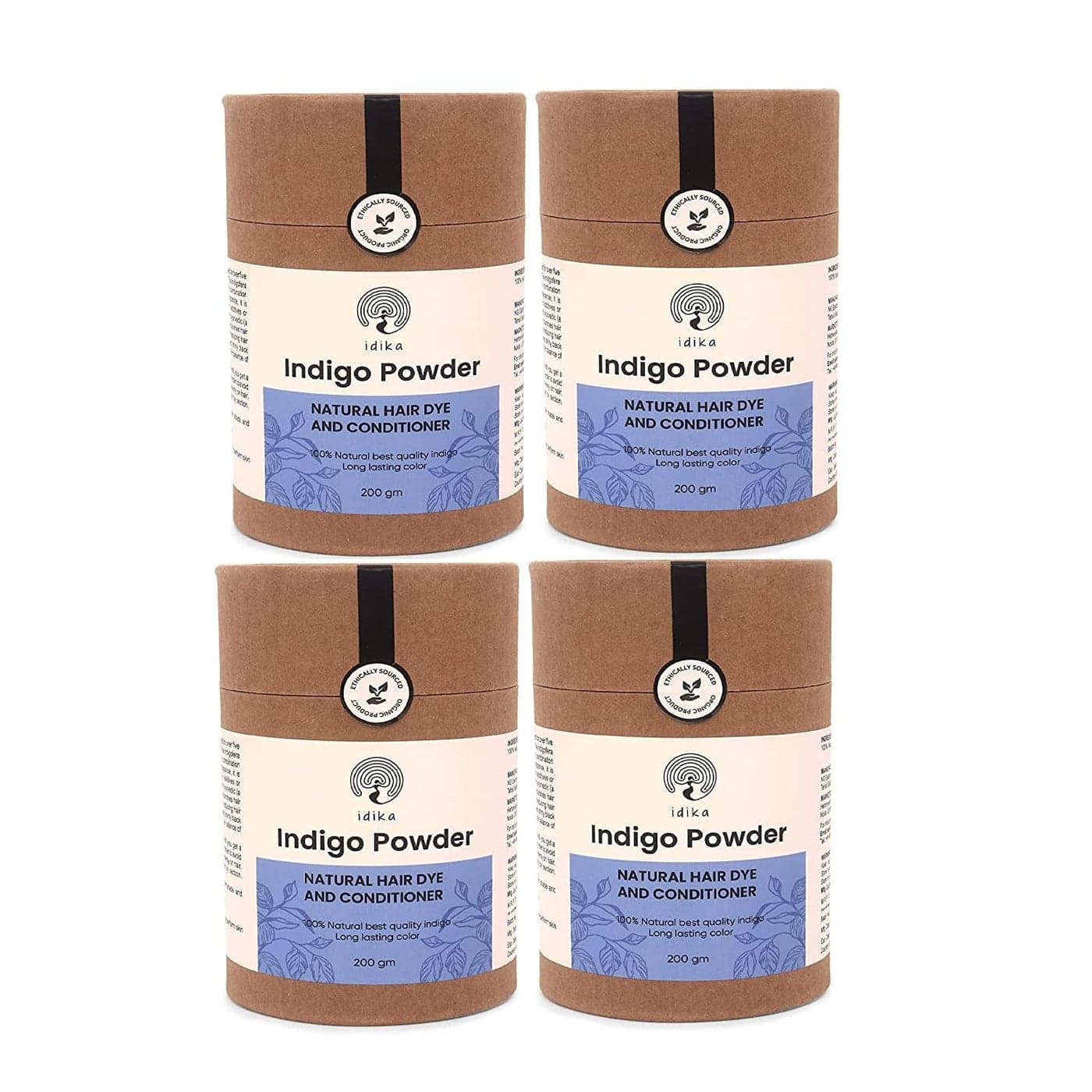 Idika Indigo Powder For Hair Natural Herbal Solution For Grey Hair Bio Organic Protects hair from Damage ChemicalFree Indigo Powder for Natural Hair Coloring Men Women Pack of 4