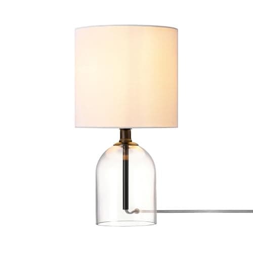 Globe Electric 15Inch Table Lamp Glass Base Matte Black White Linen Shade Rotary Switch on Socket 61000141