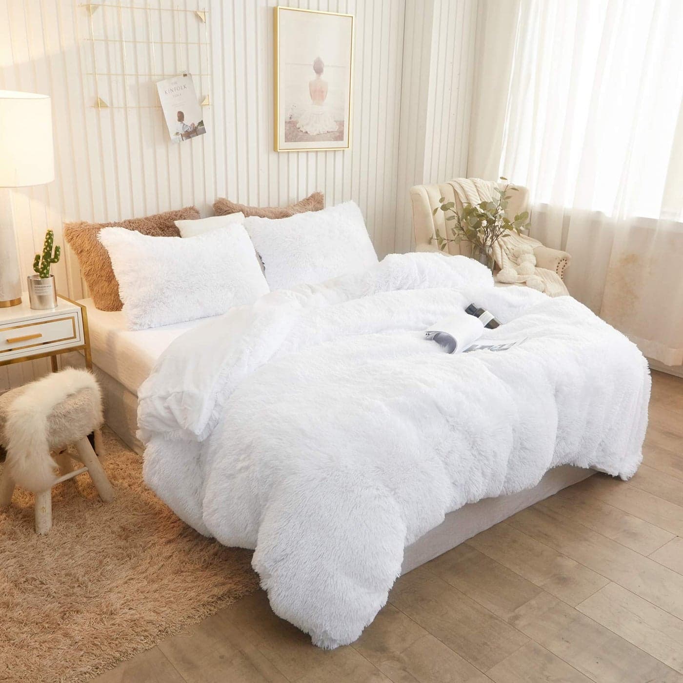 XeGe Plush Shaggy Duvet Cover Luxury Ultra Soft Crystal Velvet Fuzzy Bedding 1PC Fluffy Furry Comforter Cover for Bedroom Home Decoration1 Faux Fur Duvet Cover Zipper ClosureTwin White