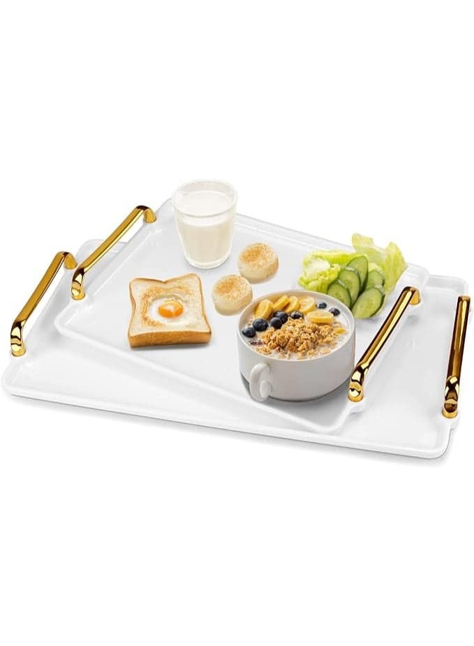 2 Pcs Serving Tray with Handles,Plastic Serving Trays for Breakfast,Kitchen Tray for Food Serving,Modern Nordic Style, Sturdy and Durable,for Kitchen, Restaurant, Weddings, and Banquets