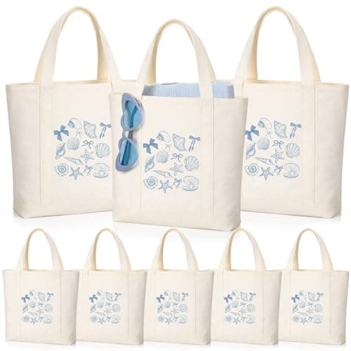 Shinylin 8 Pcs Seashell Bag Bridesmaid Tote Bags 10.6" Mini Last Toast on the Coast Bags Bachelorette Favors Small Reusable Beach Canvas Tote with Handles for Wedding Bridal Shower Gifts