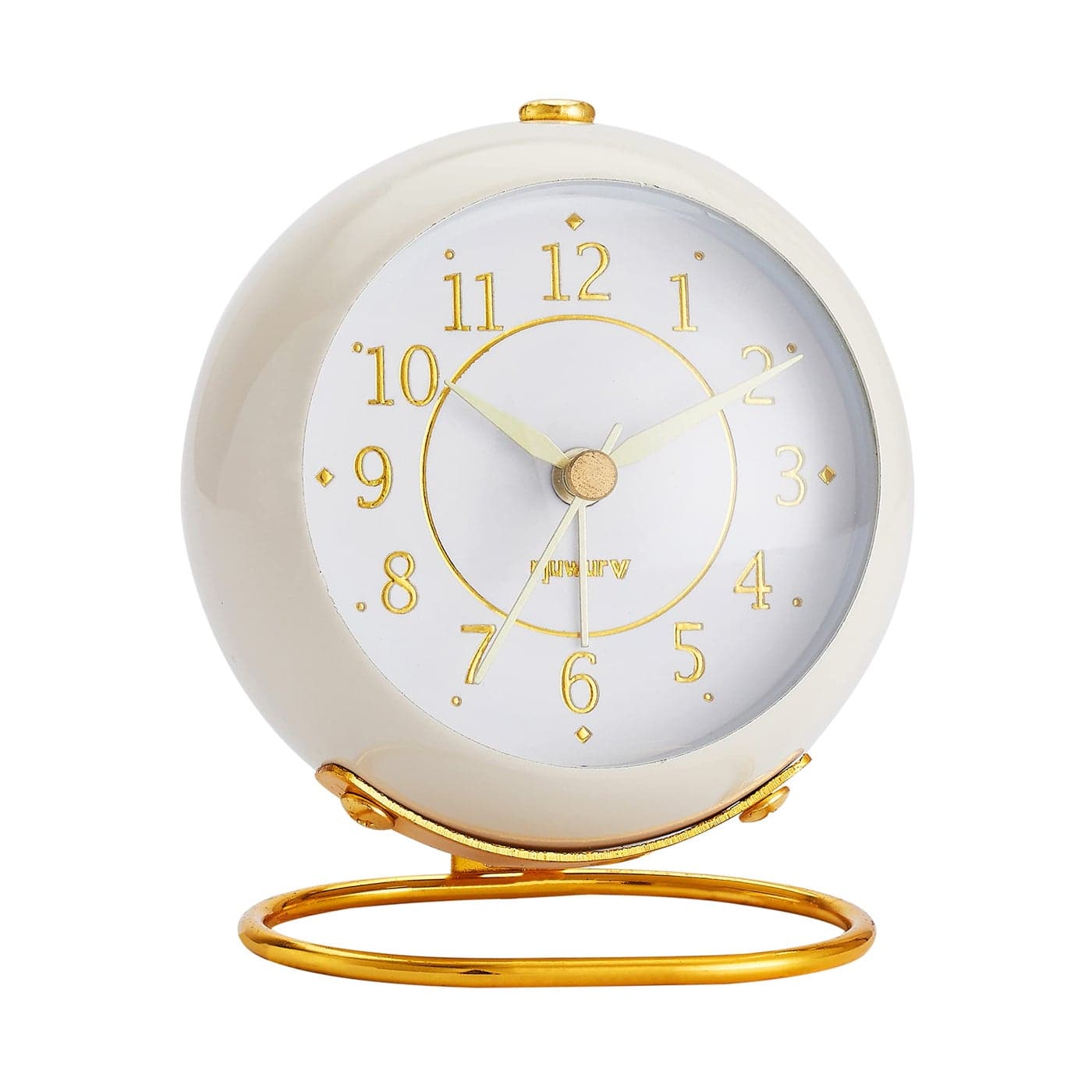 rjuwurv Metal Desk Clock Retro Bedroom Table Vintage Analog Alarm Clock Silent NonTicking Gold Clock Bedside DcorMilk White