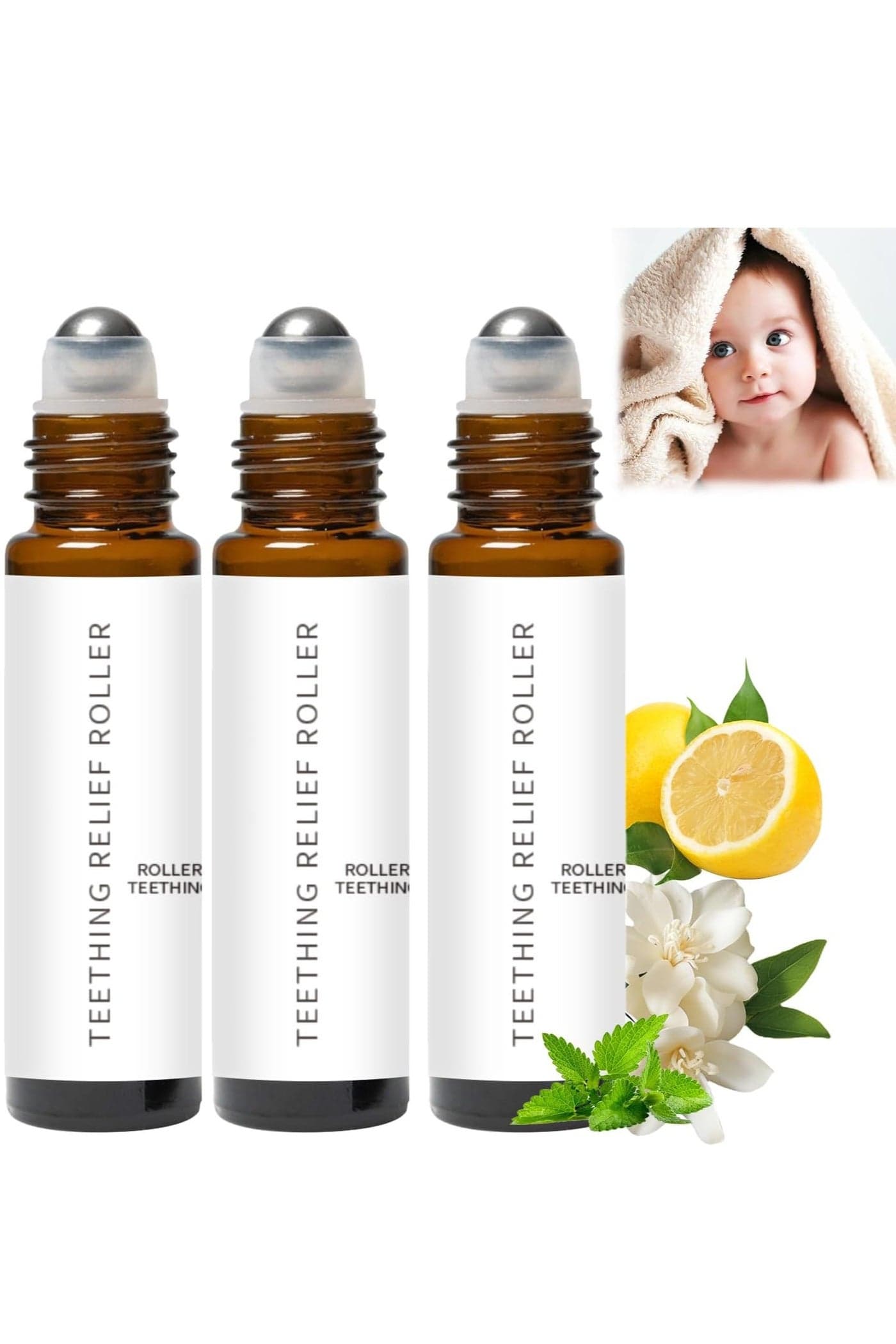 3-Pack ROLLER Relieve Teething Pain Baby Teeth Relief Roller Essential Oil 10ML