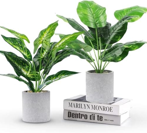 WUKOKU 2pcs Fake Plants Medium Artificial Tropical Plants Indoor for Home Bathroom Bedroom Kitchen Office Desk Decor