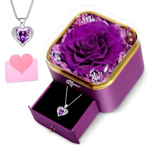 Mothers Day Flowers Roses Gifts for Mom - Preserved Real Blue Rose with Heart Necklace, Forever Flowers Gifts for Mom Grandma Wife Girlfriend at Christmas, Valentines,Anniversary or Birthday Gifts for Women to Send Love
