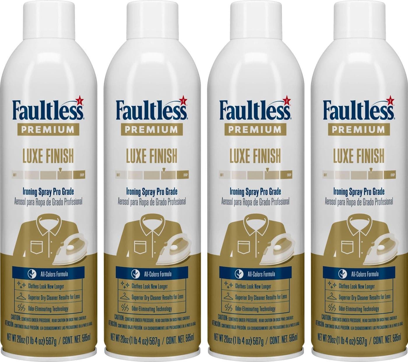 Faultless Premium Luxe Spray Starch (20 Oz, 4 Pack) Spray Starch for Ironing that Makes Your Clothes New Again, Use as a Spray on Starch that Reduces Ironing Time with No Flaking, Sticking or Clogging
