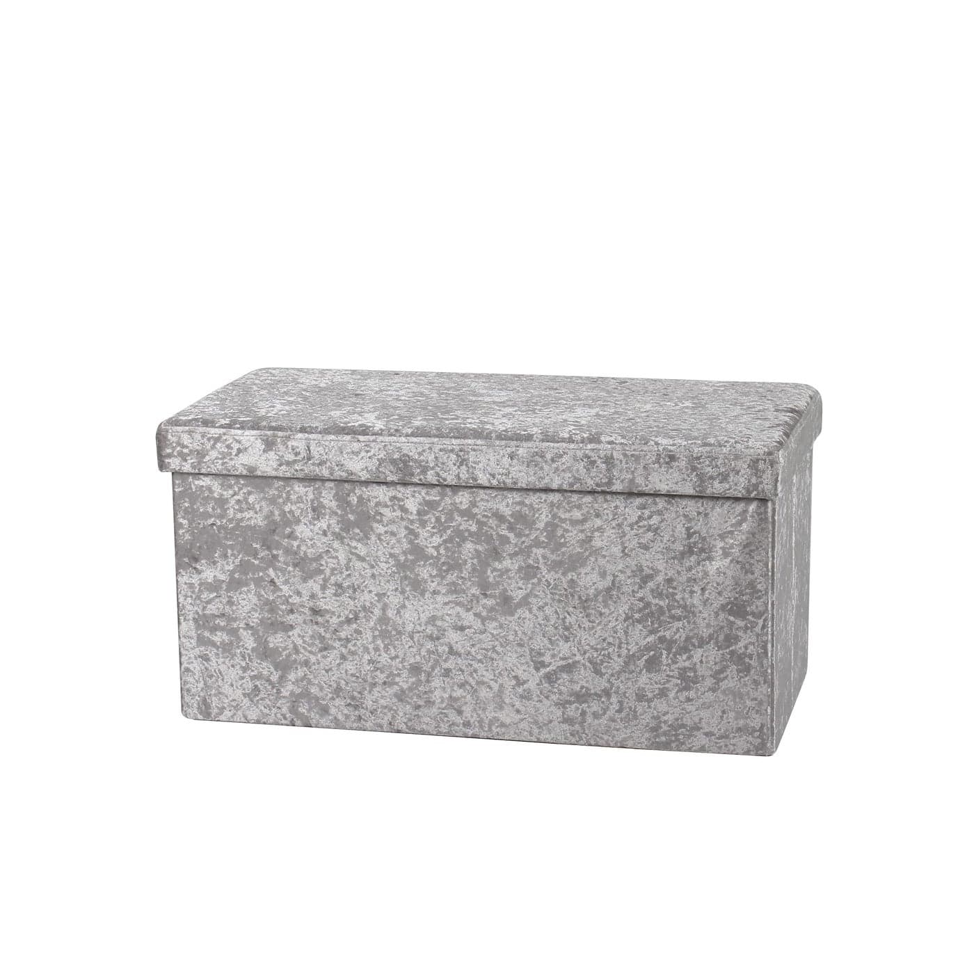 Large Ottoman Foldaway Storage Blanket Toy Box Bench Crushed Velvet Pouffe Footstool Ottoman Silver 76cm x 38cm
