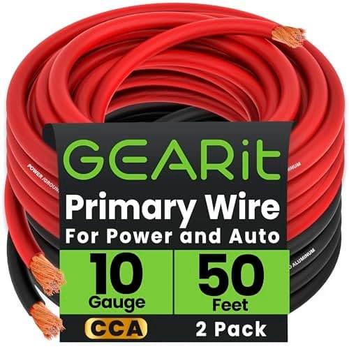 GEARit 10 Gauge Wire (50ft Each - Black/Red) Copper Clad Aluminum CCA - Primary Automotive Power/Ground for Battery Cable, Car Audio, Trailer Harness, Electrical - 100 Feet Total 10ga AWG Wire