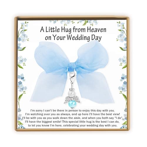 Pealicious Something Blue Gift for Bride, Bridal Accessories as Bridal Shower Gifts Angel Bouquet Charms for Wedding Memory Hug from Heaven Memorial Gifts for Loss of Mom and Dad Buckle on Blue Garter