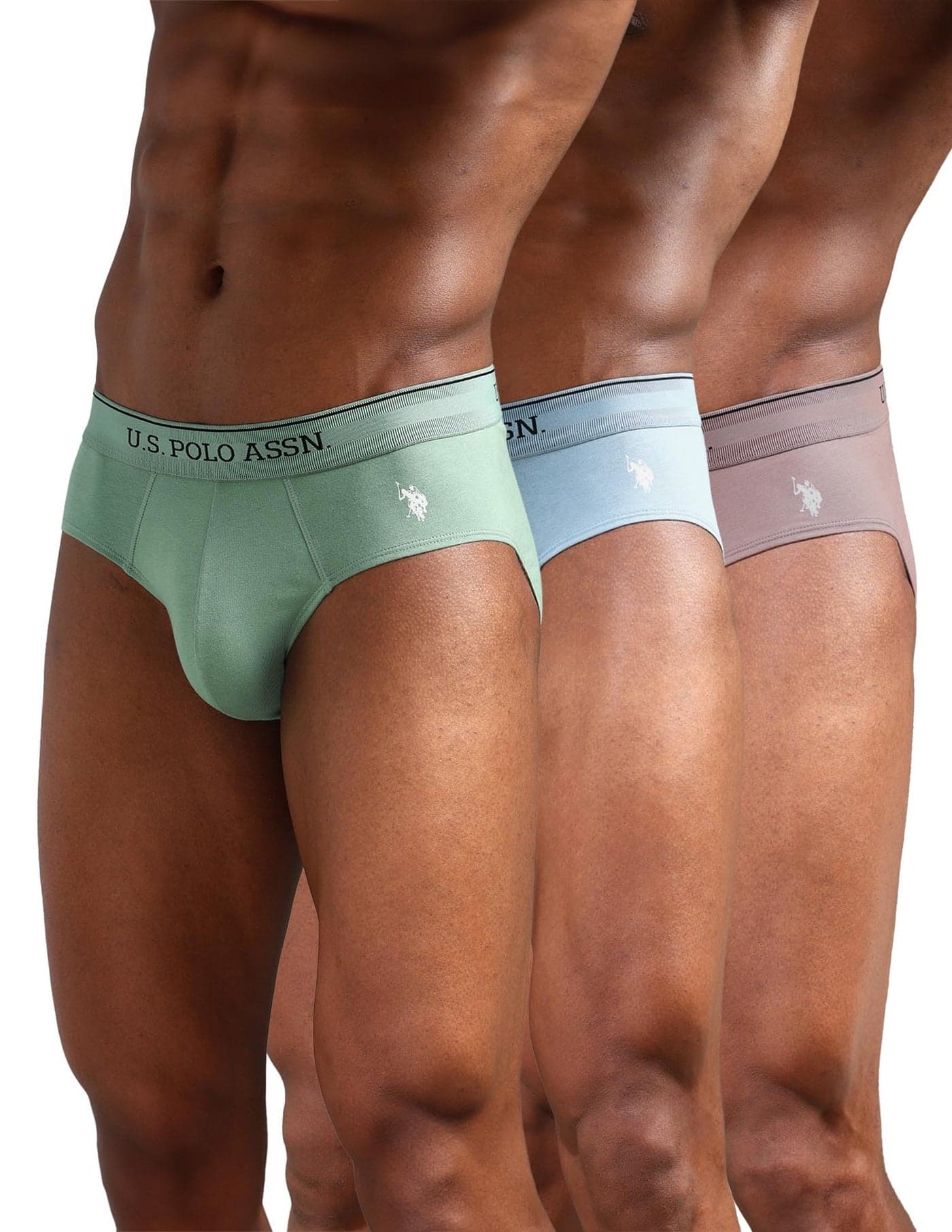 U.S. Polo Assn. Solid Low Rise OEB15 Briefs Underwear - Pack of 3 (Stone Blue-Granite Green-Antler L)