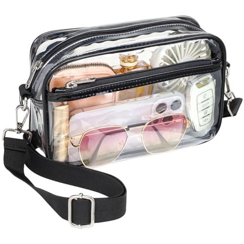 PACKISM Clear Bag for Stadium Events - Clear Purses for Women Stadium Crossbody with Widen Front Pocket Adjustable Strap for Game Day Concerts Sports Festivals, Black
