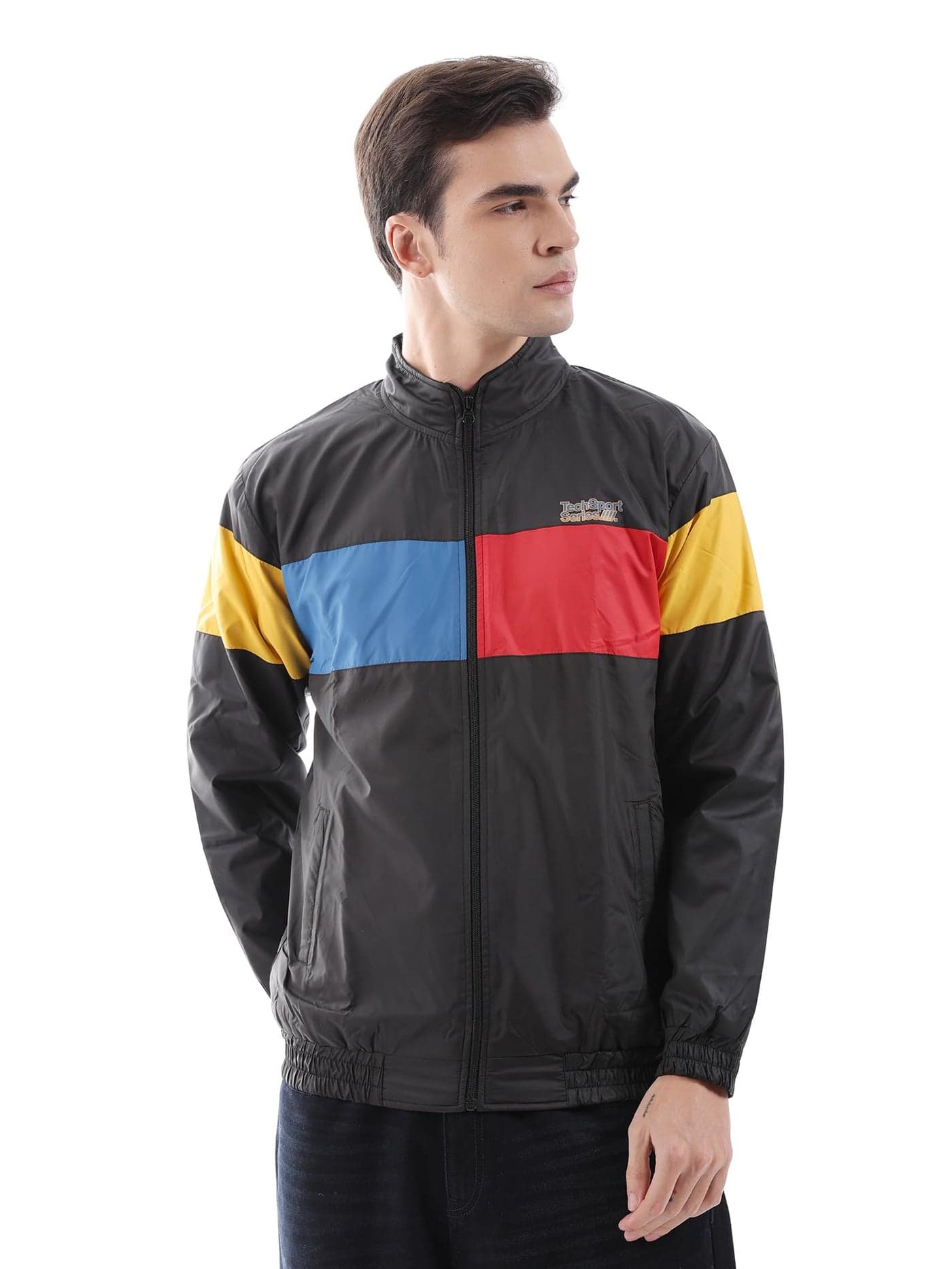 The Indian Garage Co Men's Polyester Regular Fit Standard Length Windcheater Jacket (1121-Wch-09-2_Black L), Large
