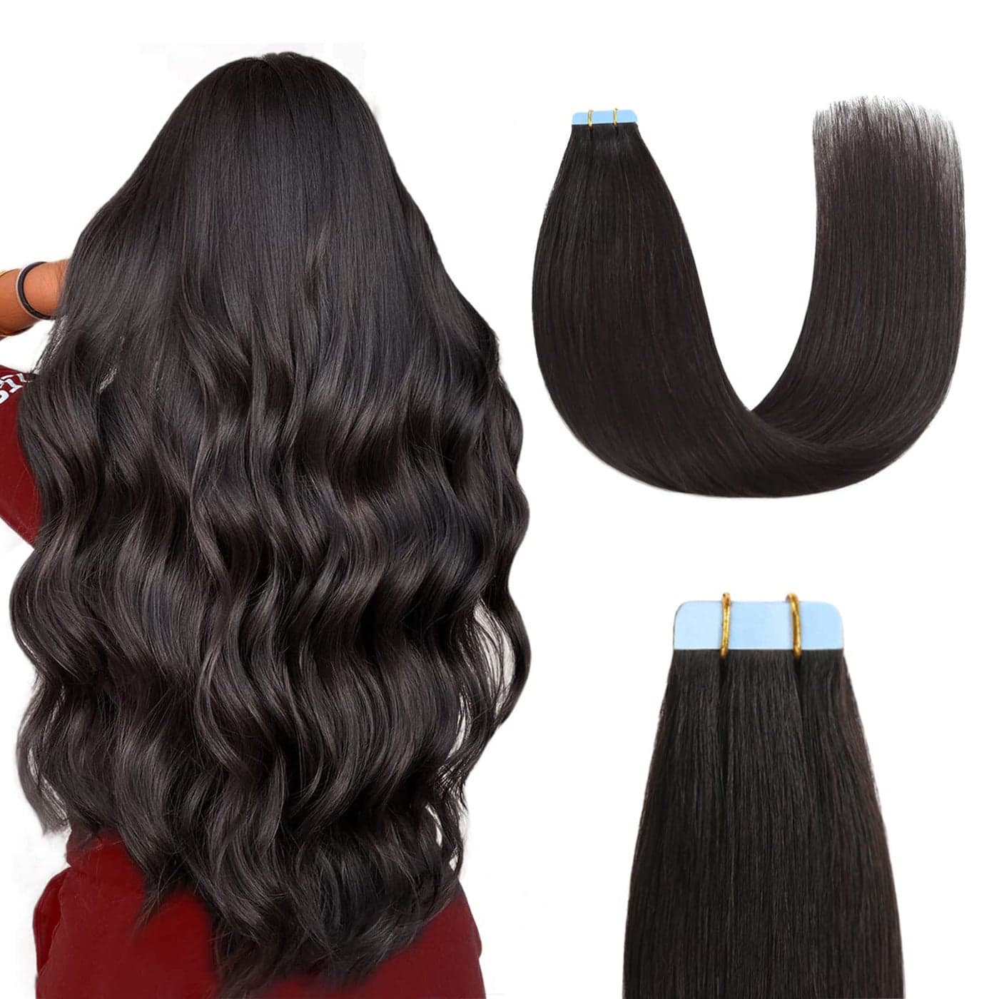Sunya Tape in Hair Extensions Human Hair 14 inches Silky Straight Remy Human Hair Seamless Skin Weft Tape in Extensions 14 inches 1B Natural Black 40 Gram 20PcsPack Thick Hair