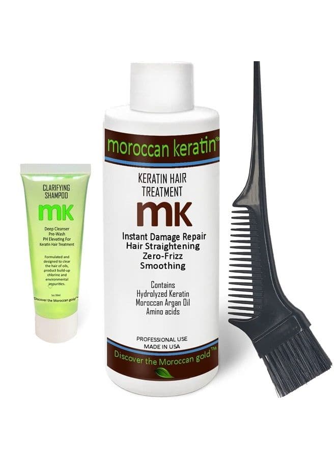 Moroccan Keratin Most Effective Brazilian Keratin Hair Blowout Straightening Smoothing Hair Treatment Instant Professional Results Salon Formula 120ml with 30ml Clarifying Shampoo and Applicator Brush