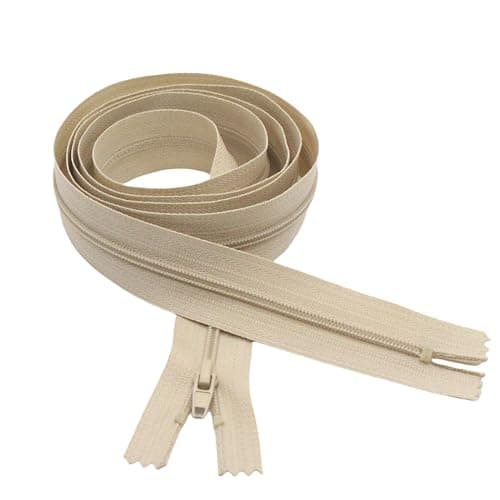 MebuZip 2PCS 3 Beige 60 Inches Closed Bottom Zippers Nylon Coil Zippers for SewingPillow Cushions UpholsterySlipcovers 60