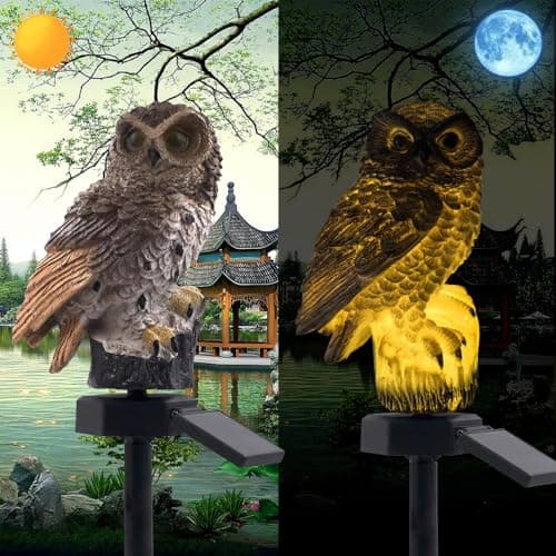 YZYOE LED Solar Grey Owl Light Outdoor Cute Animal Courtyard Warm Light Decorative Light Infinite Dusk to Dawn Garden Light Waterproof