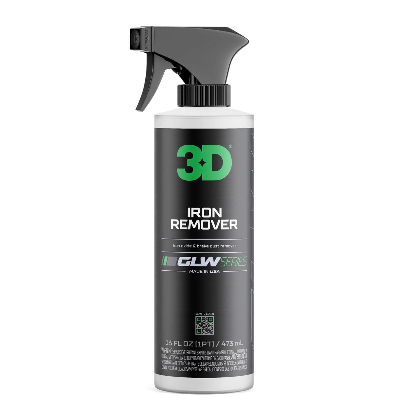 3D GLW Series Iron Remover Fast Acting Fallout Brake Dust Cleaner pH Balanced Wheel Paint Decontamination DIY Detailing Spray Made in USA 16 oz