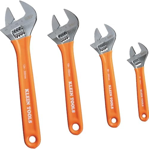Klein Tools D5074 Adjustable Wrench Set Extra Capacity 6Inch 8Inch 10Inch 12Inch Forged Alloy Steel Metric and SAE 4Piece