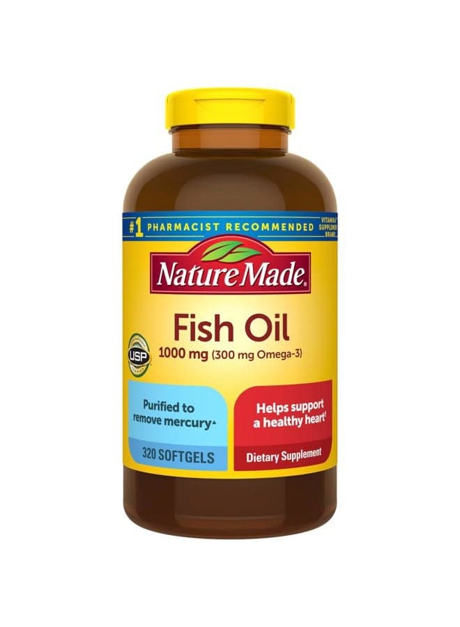 Fish Oil 1000 mg Softgels, Fish Oil Supplements, Omega 3 Fish Oil for Healthy Heart Support, Omega 3 Supplement with 320 Softgels, 160 Day Supply