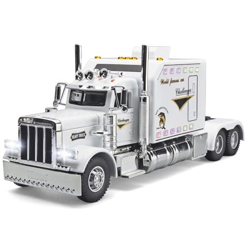 OANMYJJO Semi Truck Toys for Boy Heavy TrucksMetal Diecast Trucks Model Pull Back Cars with Light and SoundTruck and Trailer Toys for BoysToy Trucks for Boys Age 47White