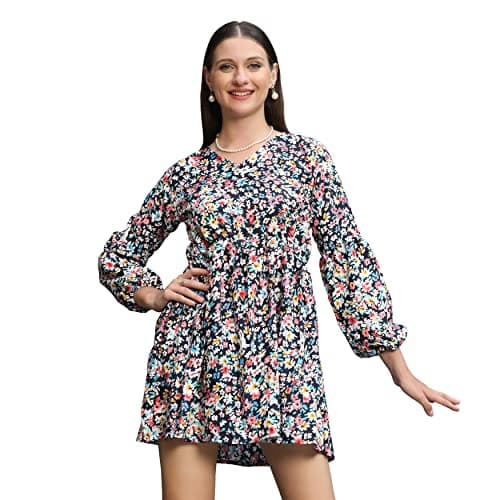 Leriya Fashion Women's Rayon Full Sleeve A-Line Knee-Length Western Dresses for Women or Girls (Small, Black)