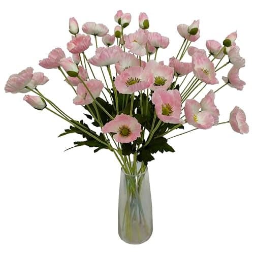 ATFL Pink Poppy Flowers Artificial for Wedding Decorations12 Pcs Fake Faux Silk Poppies Bulk for Home Decor Table Centerpieces Floral Arrangement235 Pink