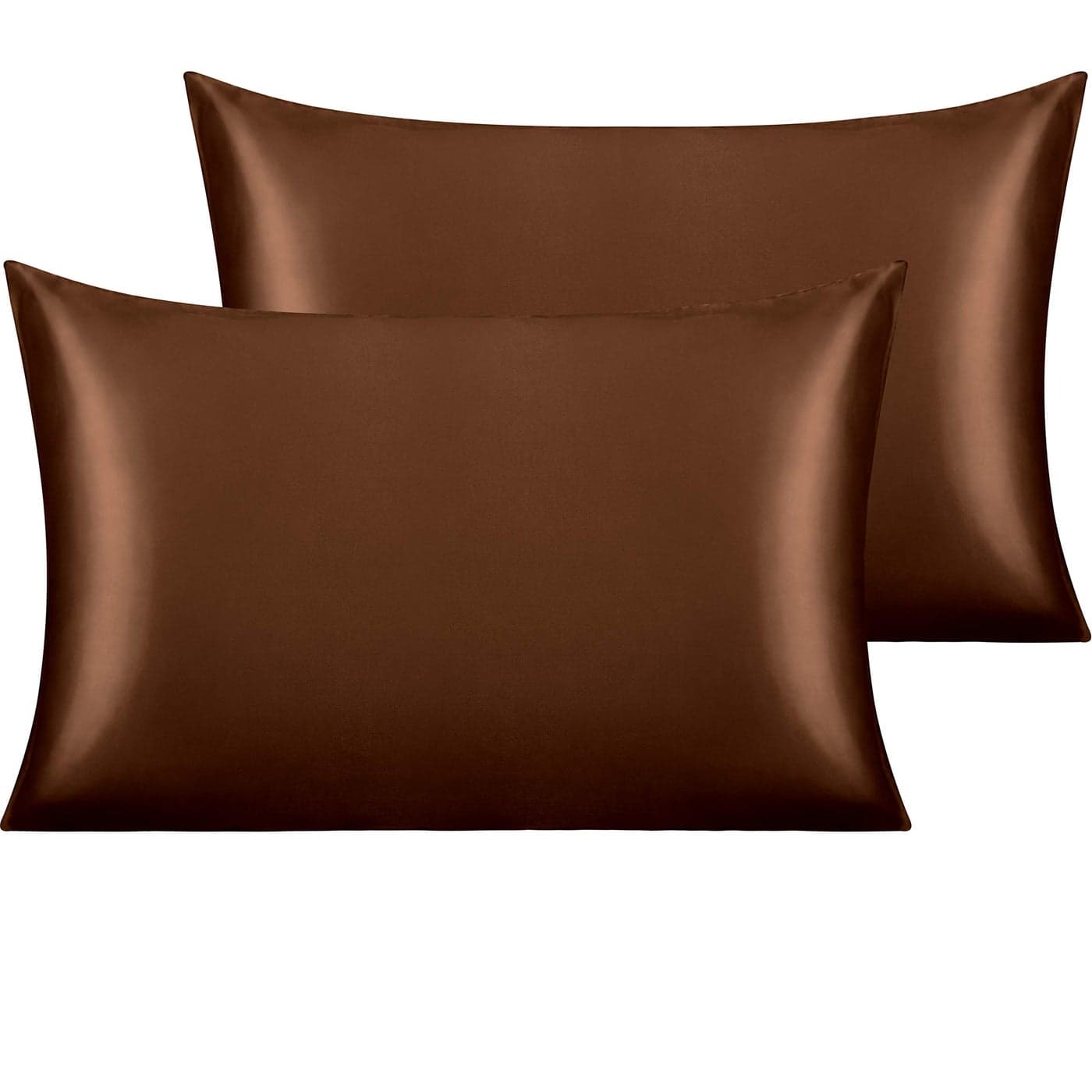 NTBAY 2 Pack Satin Standard Pillowcases for Hair and Skin Luxurious and Silky Pillow Cases with Envelope Closure 20x26 Inches Brown