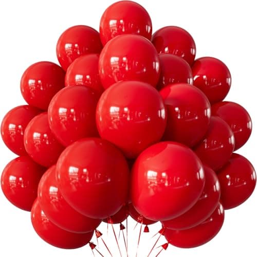 Adeyoo Red Balloons 12 Inch Red Latex Balloons Round Latex Balloon with Ribbons Shiny Party Balloon for Valentines Day Wedding Anniversary Engagement Party Decorations Photo Backdrop