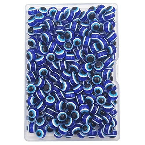 INSPIRELLE 200 Pieces 8mm Blue Round Resin Turkish Evil Eye Beads for for Jewelry Bracelet Craft Making