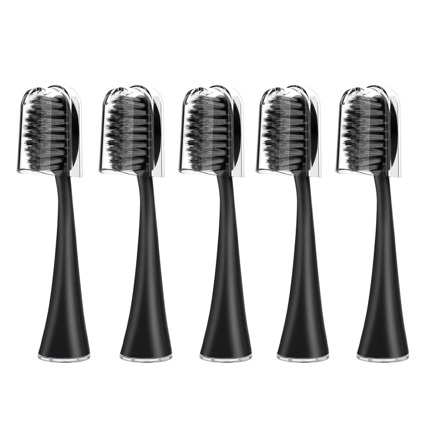 Replacement Toothbrush Heads for Burst Electric Toothbrush Adults with Dust Cover Caps Soft Charcoal Bristles for Deep Cleaning Plaque Removal and Whiting Teeth 5 Counts Black