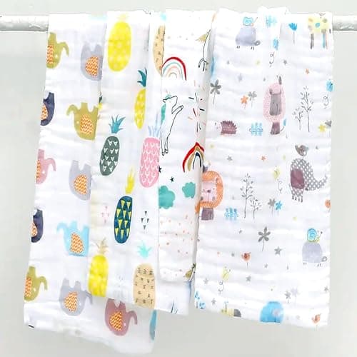 ZAPLES Muslin Cloth Printed Baby Bath Towel Organic Cotton Super Soft Bathing Towels for Newborn Highly Absorbent for Infants, New Born Babies and Toddlers Boys and Girls White Size 50 x 100 cm (1)