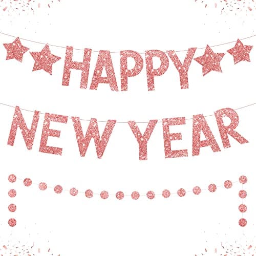 Festiko®Glitter,Happy New Year Banner-Rose Gold|Happy New Year Sign Garland for NYE Decorations 2022 Happy New Year Decorations 2022 New Years Eve Banner for New Years Eve Party Supplies 2022