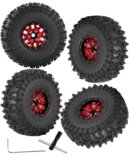 RCMYou RC Aluminum 10 Inch Wheel Rim Tires for 118 124 Trx4m SCX24 RC Crawler Car4pcs 10 Wheel Rim Soft Rubber TiresRed