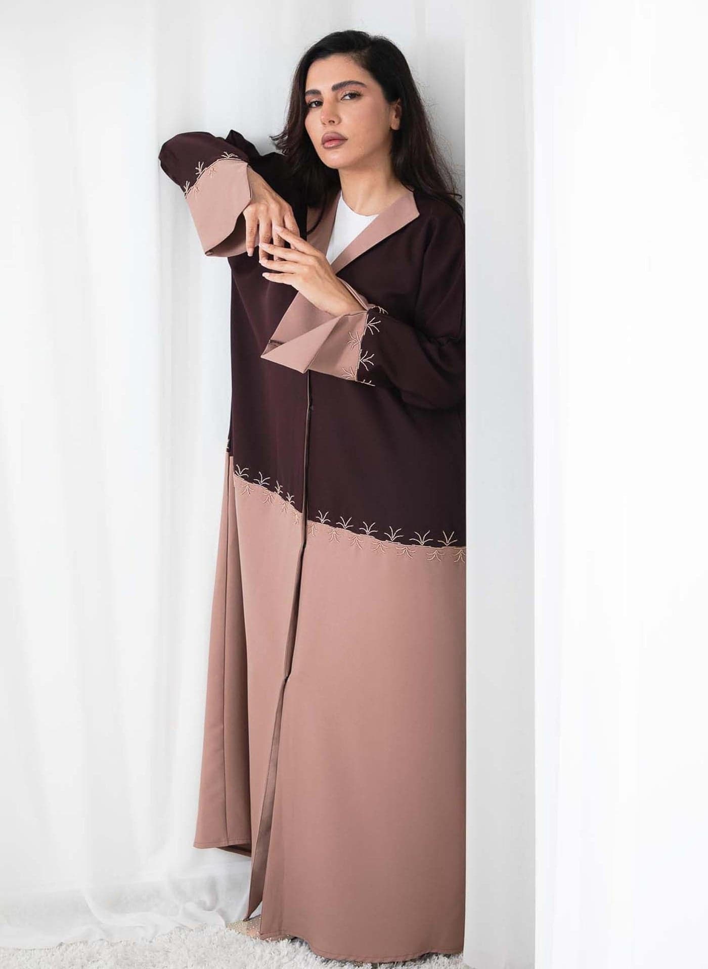 Elegant Two-Tone Embroidered Abaya