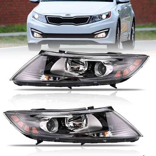 OLDANI Headlight Assembly for 2011 2012 2013 Ki-a Optima, 11-13 Driver & Passenger Side Halogen Headlamp Assembly With Bulbs Clear Lens Black Housing Amber Reflector, 1 Pair