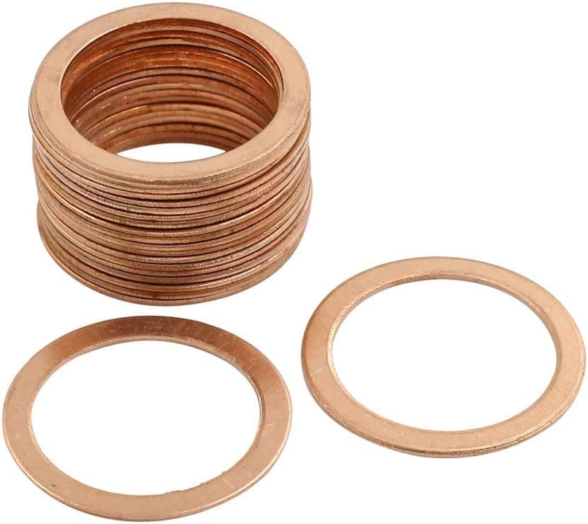 X AUTOHAUX 20 Pcs 25mm Inner Dia Copper Washers Flat Sealing Gasket Rings for Car