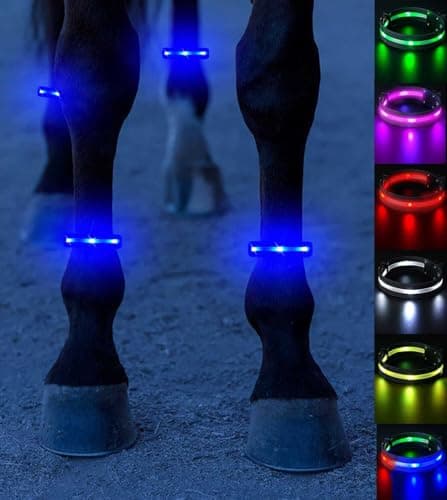 SUKEYME 4pcs LED Horse Leg Band 7 Colors in 1 Light up Horse Tack USB Rechargeable LED Horse Light Added Visibility Safety for Night Horse Riding Full