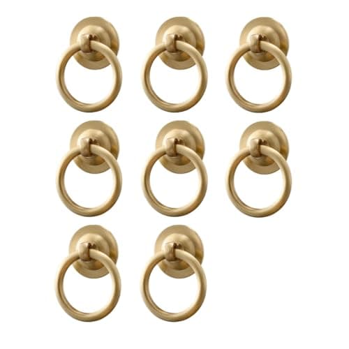 RZDEAL 8 Pack Solid Brass Cabinet Pulls Ring Drawer Pulls Gold Kitchen Cabinet Handles Brass Brushed Drawer Handles