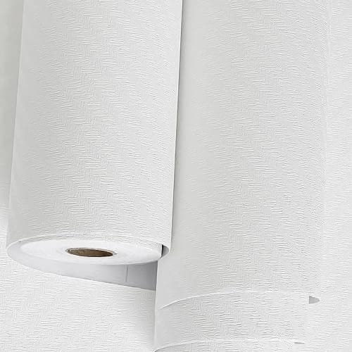 Haimin Fabric Wallpaper Textured Contact Paper (24in X 393in) Grasscloth Wallpaper Peel and Stick Faux Linen Wall Paper Waterproof Vinyl Self Adhesive (White)