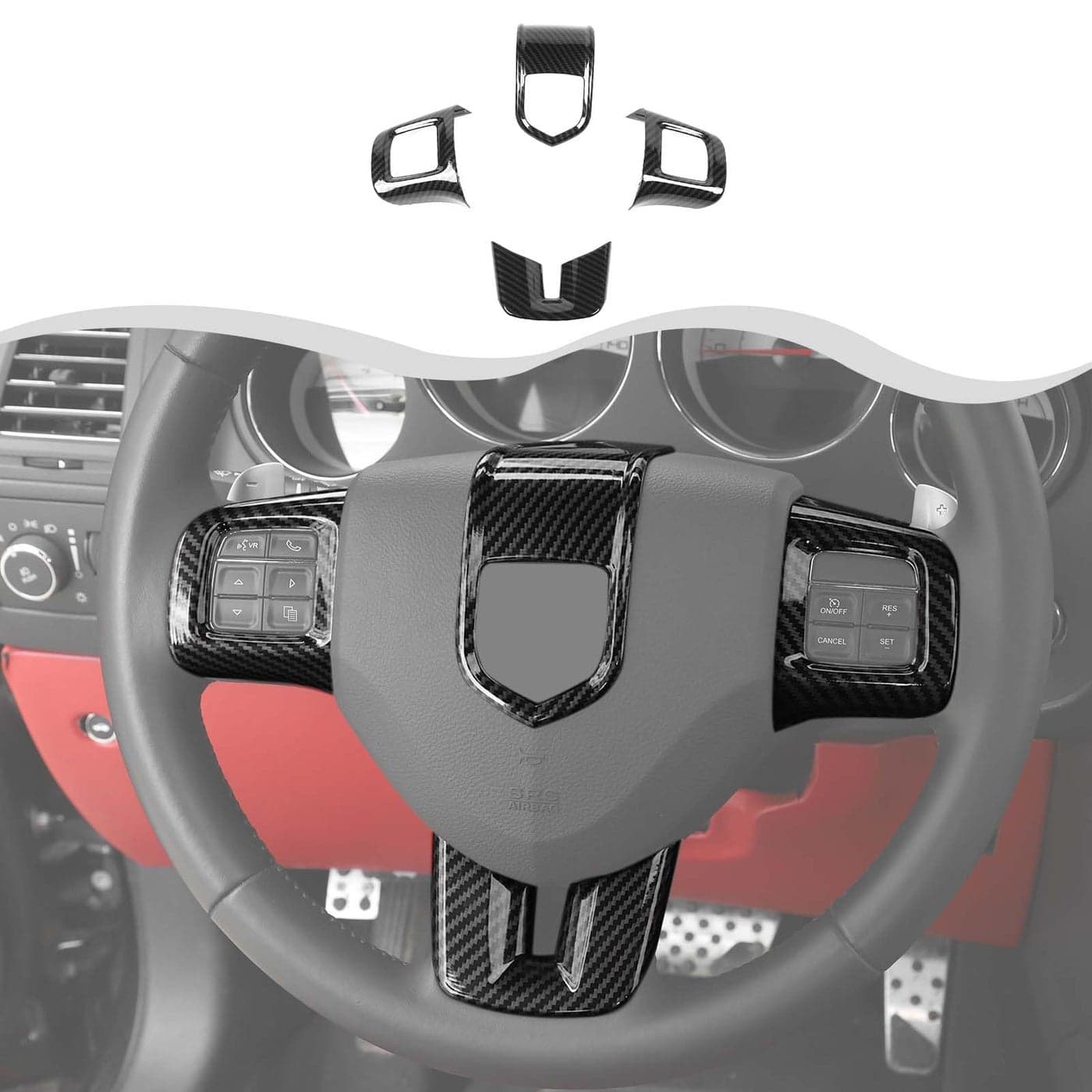 HTHE Inner Carbon Fiber Center Console Steering Wheel Frame Bezel Decoration Compatible with Dodge DurangoChallengerChargerDart 20092014 Interior Accessories4Pcs ABS
