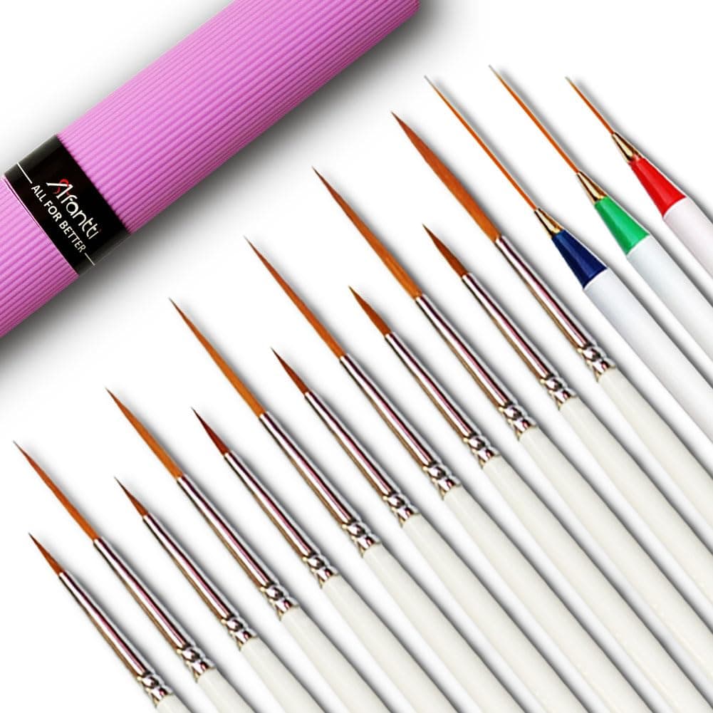 Afantti 15 Pcs Detail Fine Paintbrush Artist Paint Brush Set Tip for Miniature Acrylic Script Liner Model Oil Watercolor Nail Art Painting