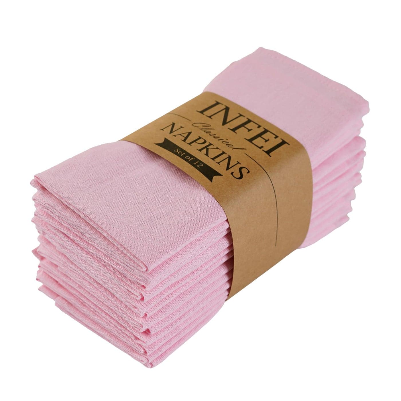 INFEI Pink Polyester Linen Blended Thin Dinner Cloth Napkins Set of 12 40 x 40 cm for Wedding Parties Events Home Use Pink