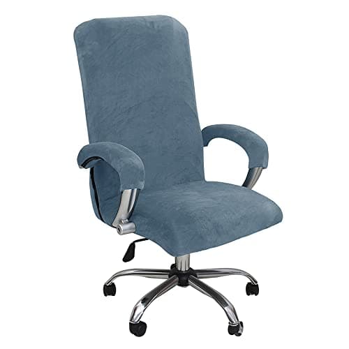 ITFRO 3 Piece Office Chair Cover with Armrest Covers Velvet Computer Desk Chair Cover with Zipper Universal Rotating Gaming Chair Slipcover High Back Chair Seat Protector (Gray Blue)