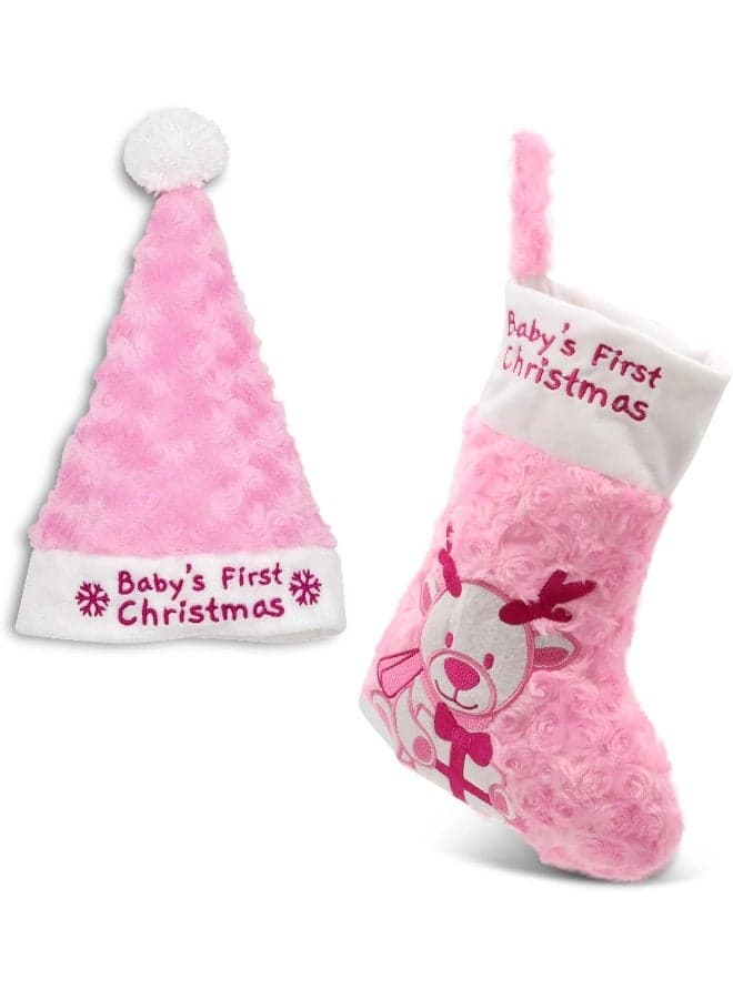 Plushible Baby's First Christmas Stocking and Hat, Pink