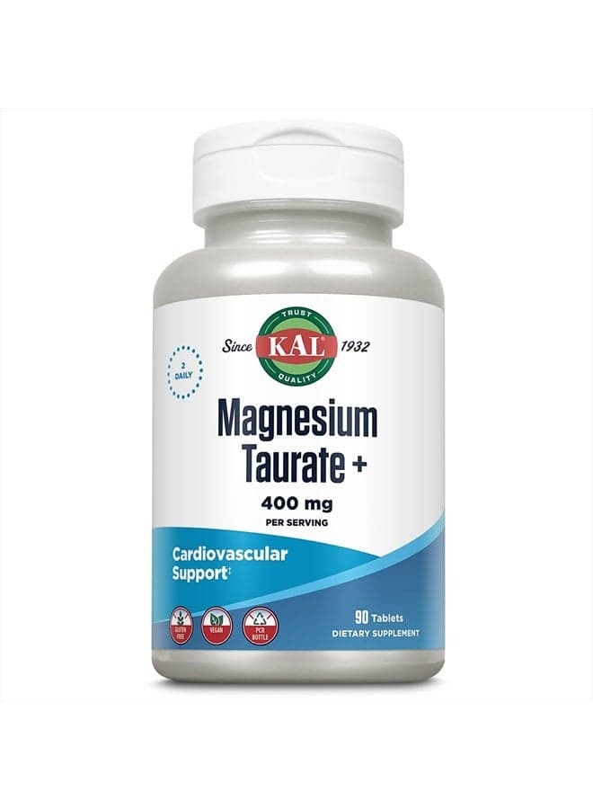 Magnesium Taurate 400mg Plus CoEnzyme Vitamin B6, Chelated Magnesium Supplement, Healthy Muscle Function, Nerve and Heart Health Support, Gluten Free, Vegan, 60-Day Guarantee, 45 Serv, 90 Tablets