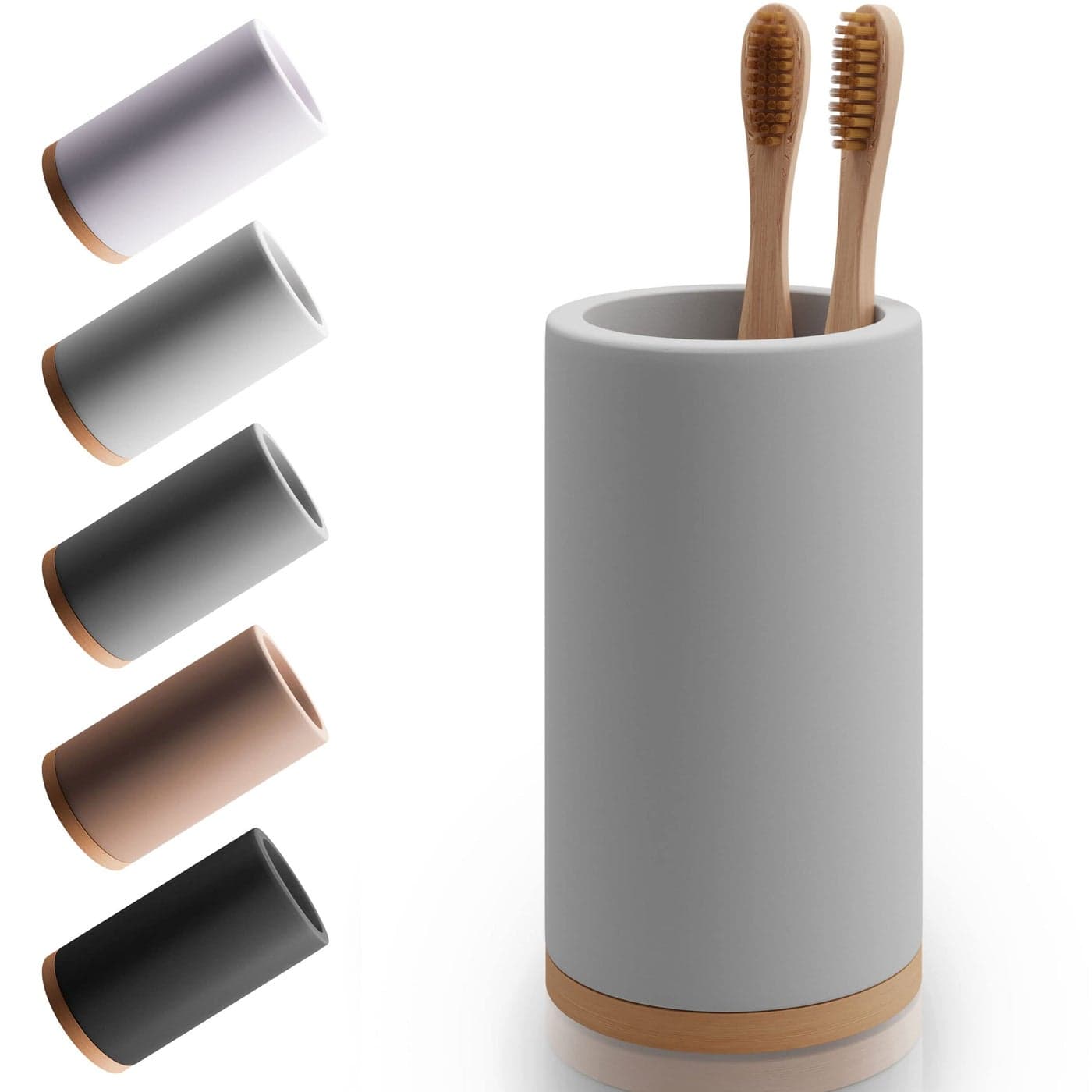 Matani Bamboo Toothbrush Holder Diatomite Tooth Brush Organizer Storage Stand for Small Bathroom Counter Removable Base Drain Holes WaterAbsorbent QuickDrying Light Grey