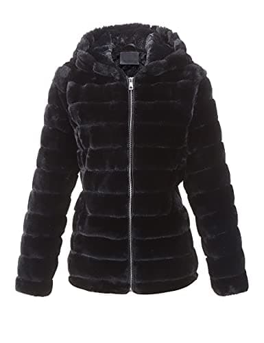 Bellivera Women's Faux Shearling Shaggy Coat Fashion Long Sleeve Zip Up Hood Jacket 1801 Black XL