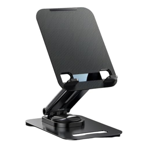 Shahn Universal Metal Adjustable Mobile & Tablet Stand, 360° Rotating, Foldable & Portable, Multi-Angle Tabletop Holder with Anti-Slip, Anti-Scratch Base for iPad, Tablets & Smartphones.