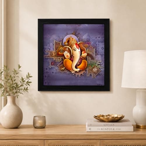 LIFEHAXTORE ® Xtore Ganesha Art Framed Painting Ready to Hang (Wood, Multicolour, 12inch x 12 inch)