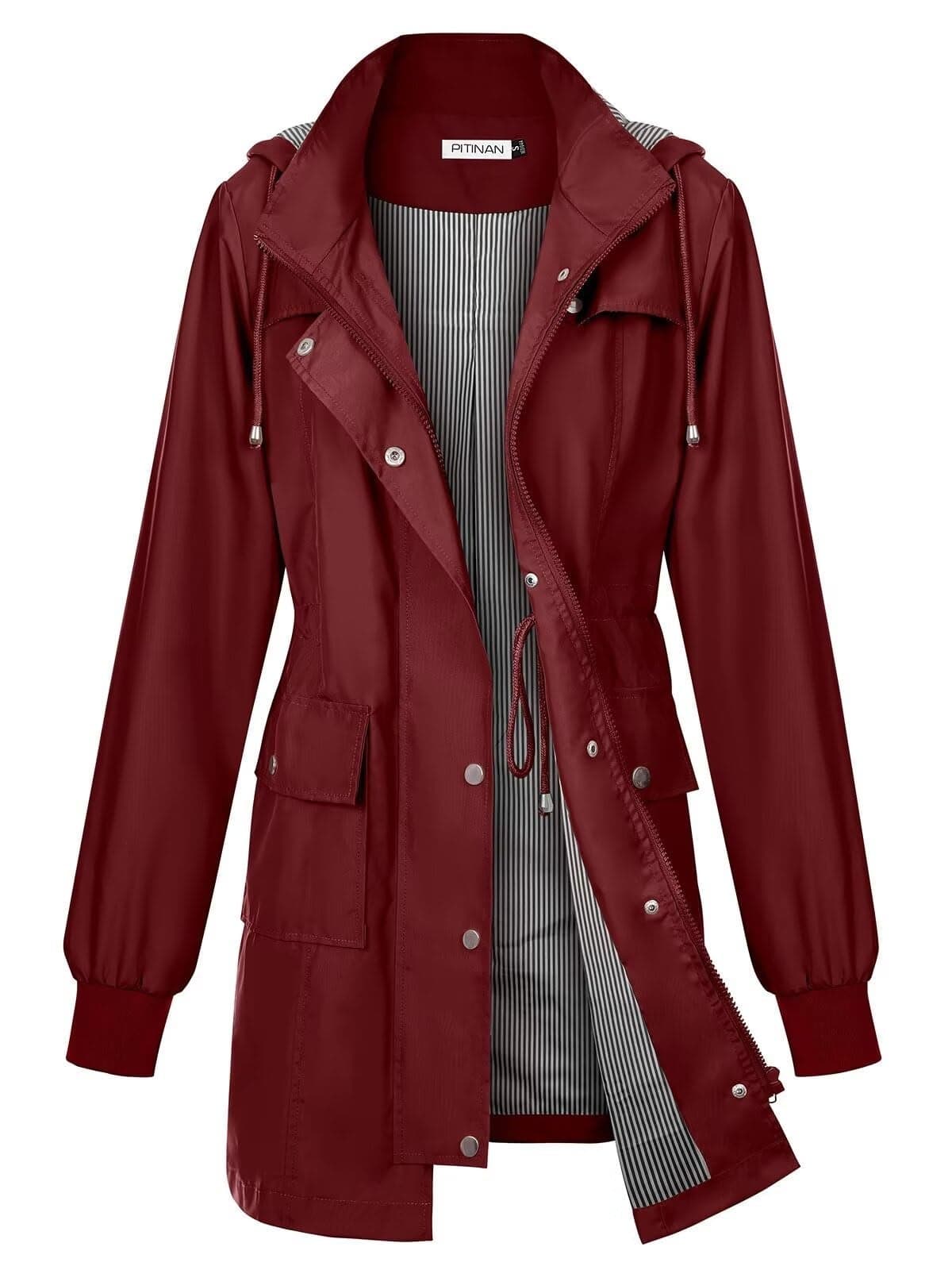 PITINAN Long Rain Coats for Women Waterproof Womens Rain Jacket Lightweight Travel Jacket Raincoats For Adults Women Wine Red M
